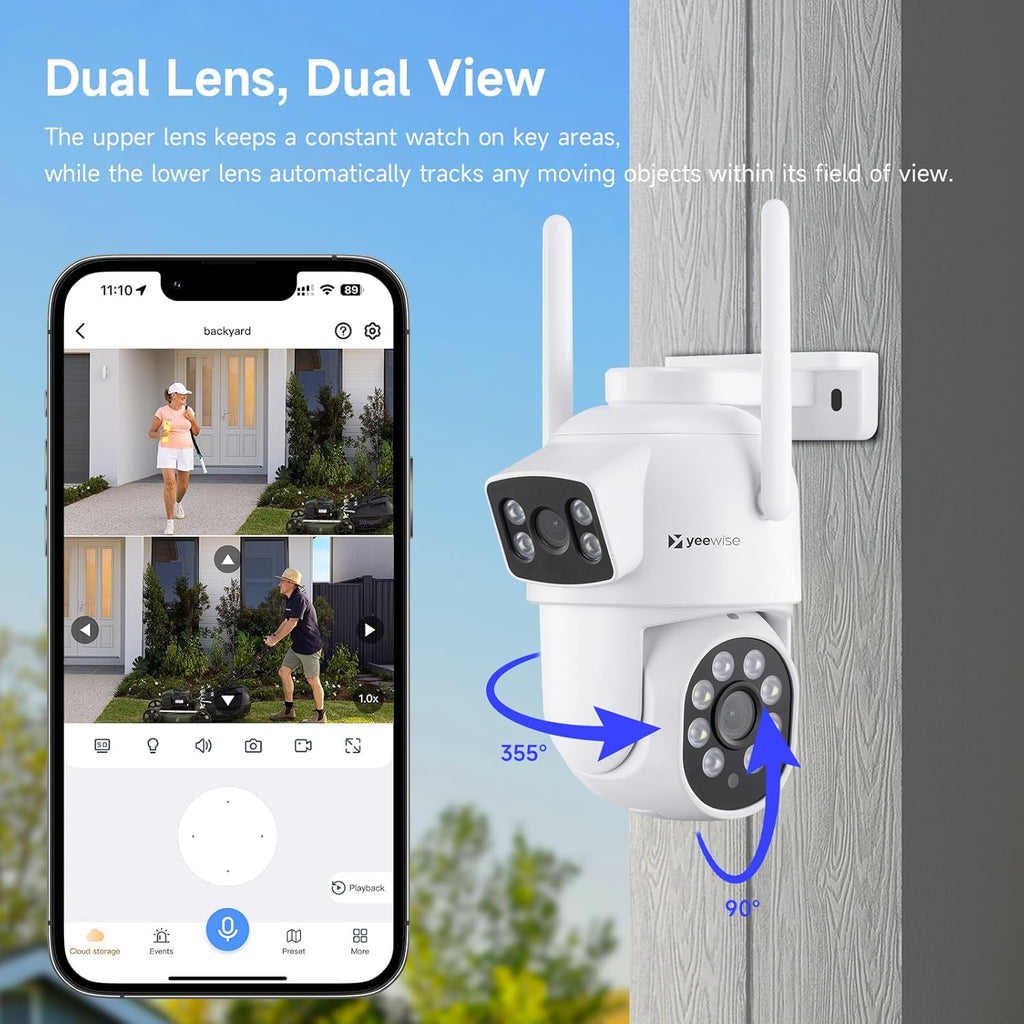 Yeewise Dual Lens WiFi Security Camera with AI Tracking, WiFi 6 Outdoor PTZ Camera, 360° View Home Security, 5/2.4Ghz Dual Band, Easy Bluetooth Setup, Plug-in Power