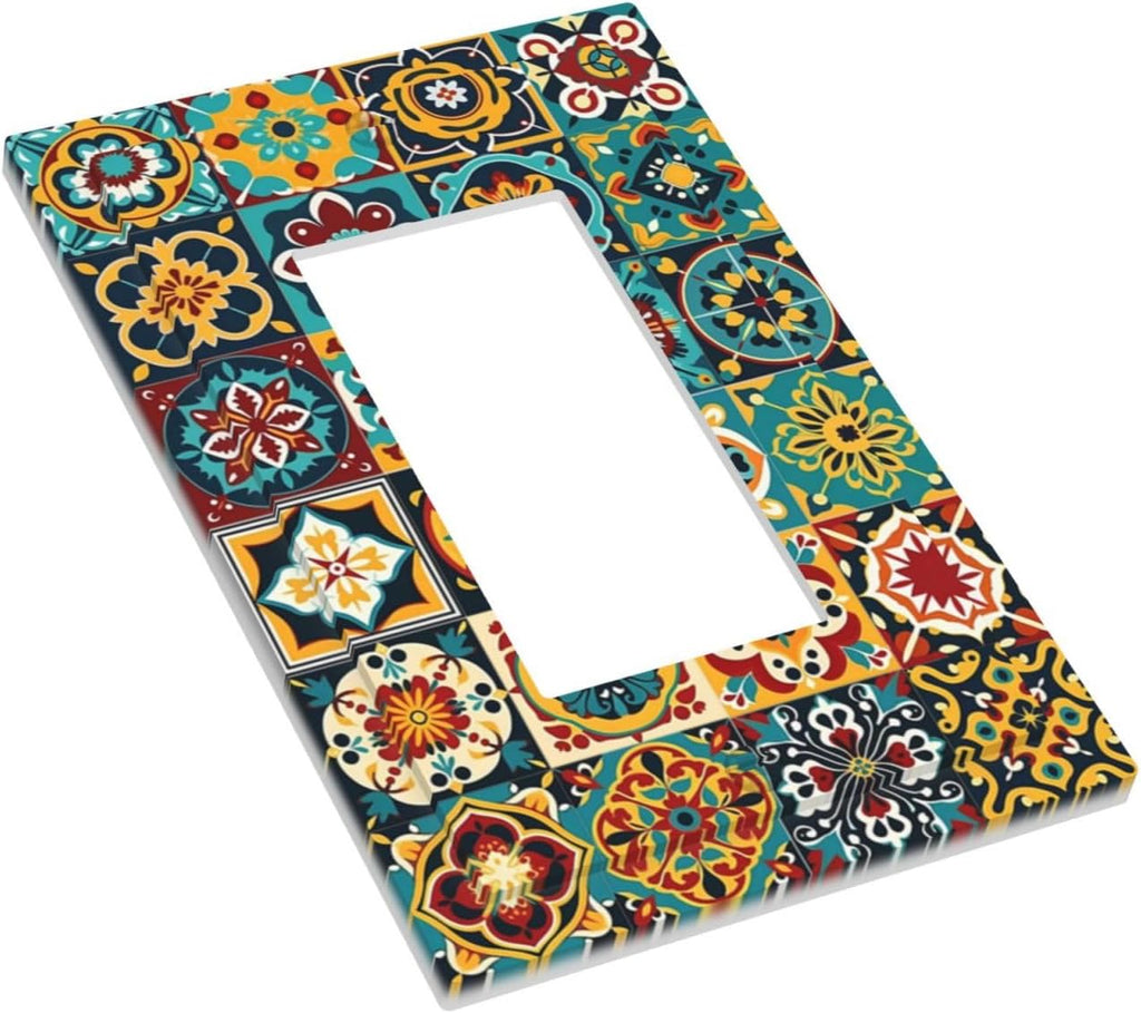 Decorative Outlet Covers Mexican Talavera Colorful Mosaic Tiles 1 Gang Single Rocker Light Switch Cover Plate Wall Plates Gfci Faceplate For Bathroom Kitchen Decor