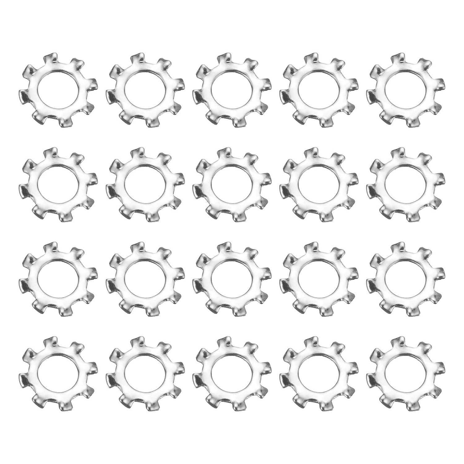 uxcell 100Pcs 10# External Tooth Lock Washer, 304 Stainless Steel Multi-Tooth Star Washer Locking Fastener, Silver Tone