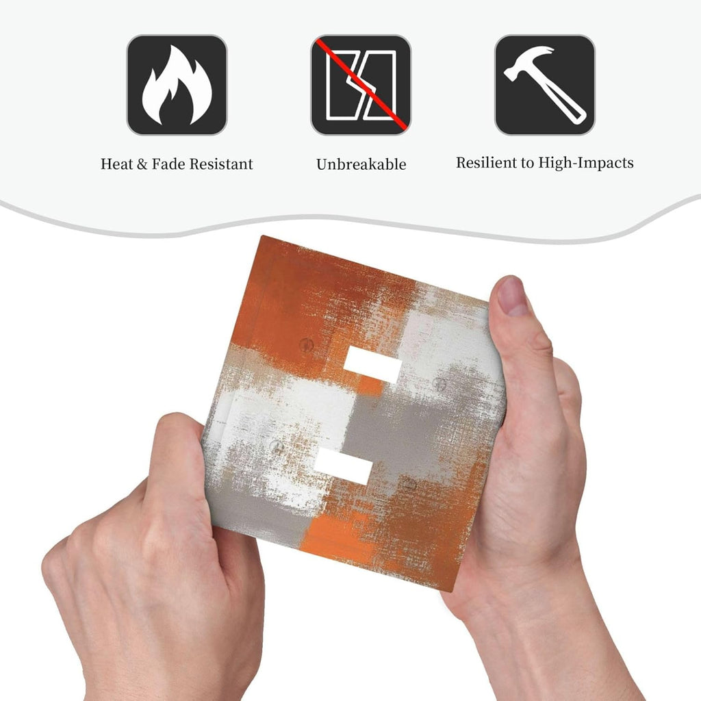 Orange Grey Abstract Art Oil Painting Decorative Switch Plates 2 Gang Double Toggle Outlet Light Switch Cover Wall Plate Electrical Faceplate For Home Farmhouse Decor