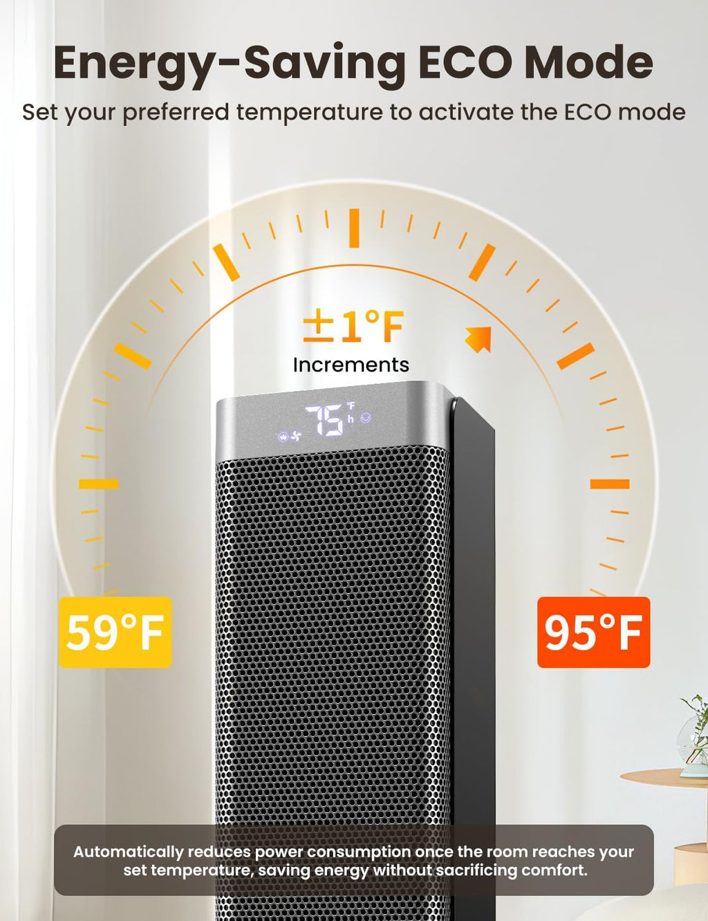 Space Heaters for Indoor Use, 1500W PTC Ceramic Electric Heater with Thermostat, Room Temperature Display, 70° Oscillation, Remote Control, 12H Timer, Quiet Portable Heater for Office Bedroom