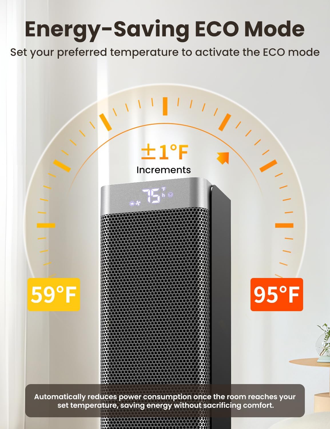 Space Heaters for Indoor Use, 1500W PTC Ceramic Electric Heater with Thermostat, Room Temperature Display, 70° Oscillation, Remote Control, 12H Timer, Quiet Portable Heater for Office Bedroom