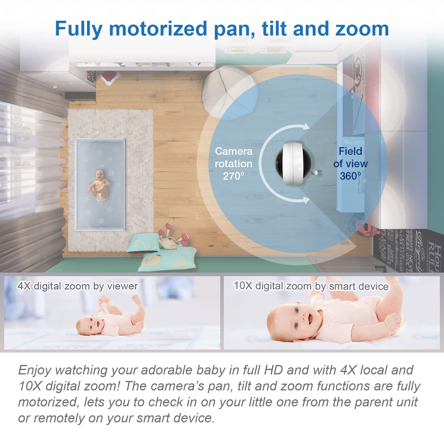 VTech RM7764HD 1080p WiFi Remote Access Baby Monitor, 360° Pan&Tilt, 7” 720p HD Display, HD Night Vision, Soothing Sounds, 2-Way Talk, Temperature Sensor, Motion Detection, iOS & Android