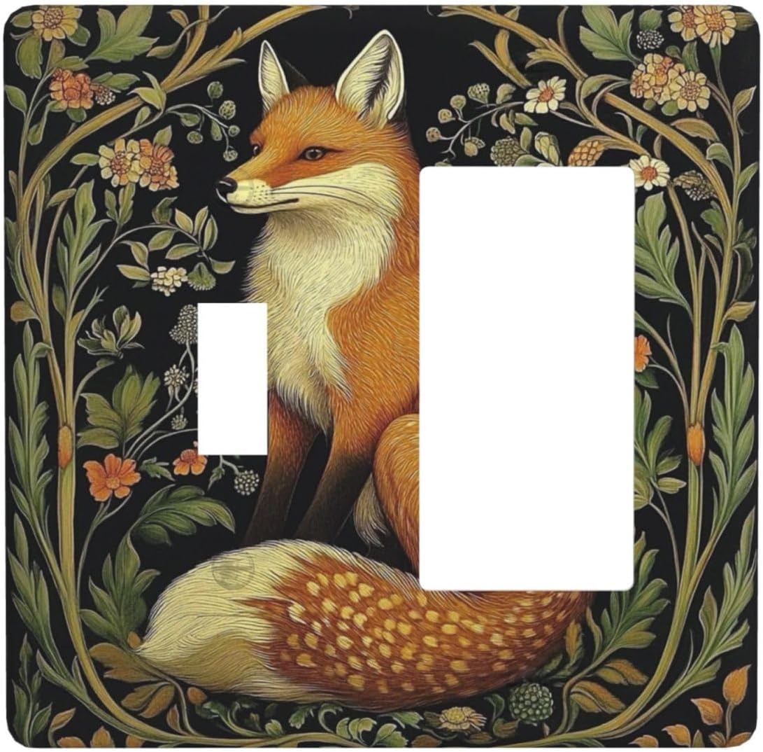 Fox Morris Plants Flowers Vine Colorful Floral Outlet Covers 1 Toggle 1 Rocker Combination Decorative Wall Plate Electrical Switch Plates Light Switch Cover Plate For Bed Room Living Room Decor