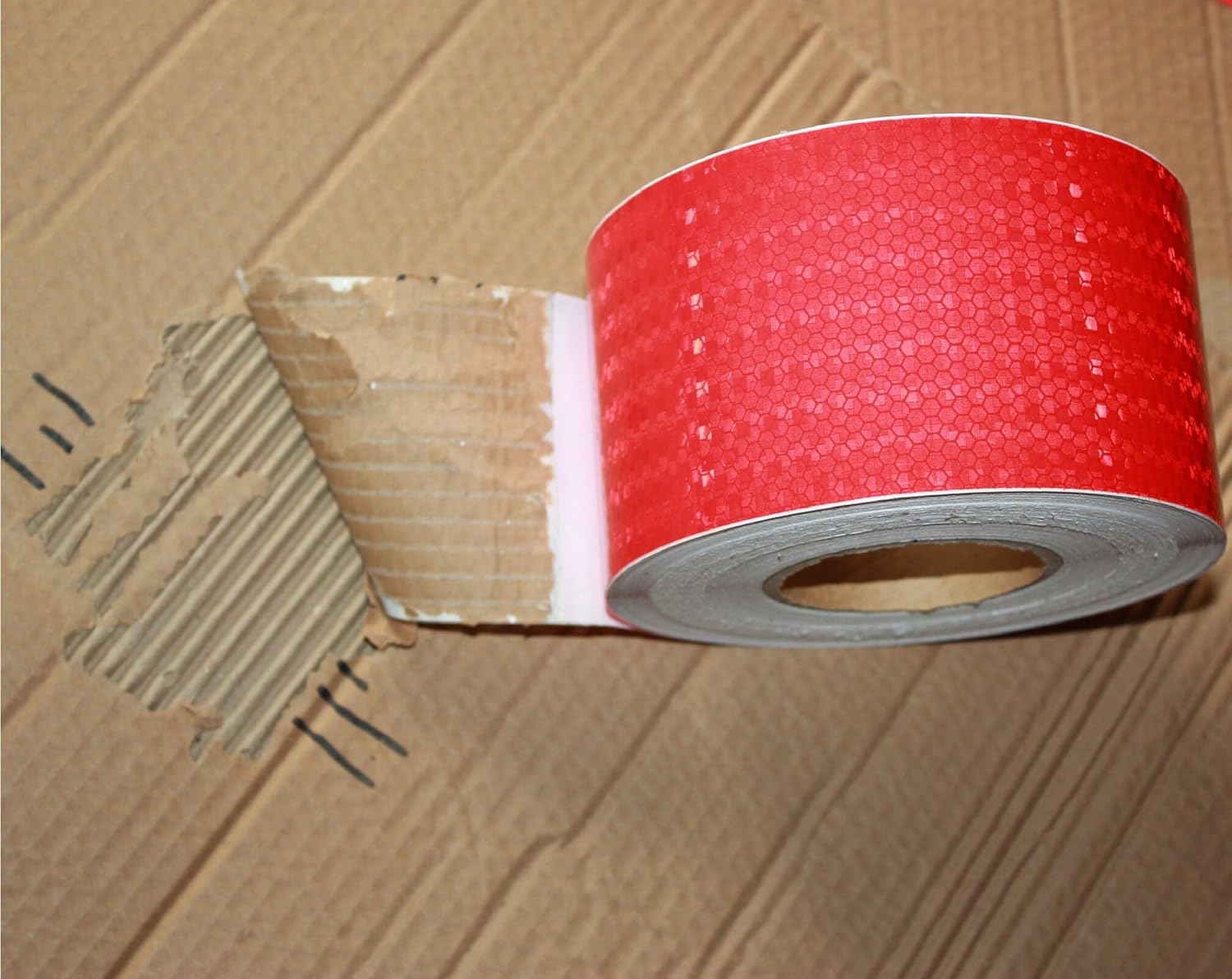 Red Reflective Tape Outdoor Waterproof 4 inch Wide, High Visibility Warning Industrial Marking Tape, Safety Stickers (68 feet,3 Rolls)