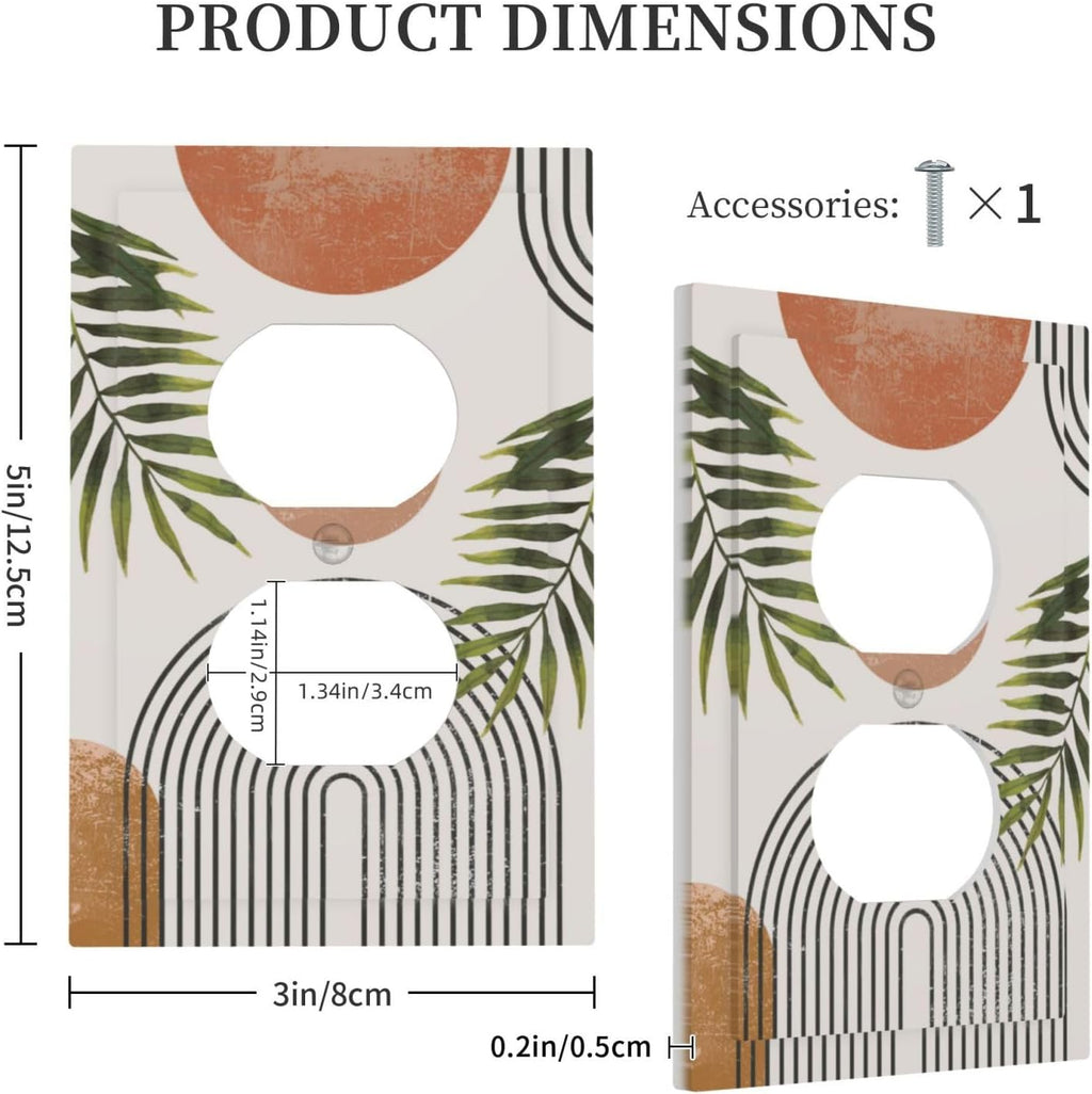 Beautiful Boho Mid Century Large Archs Sun Leaves Plants Outlet Covers 1 Gang Duplex Light Switch Cover Decorative Switch Plates Electrical Receptacle Faceplate Wall Plate for Bedroom Living Room Home