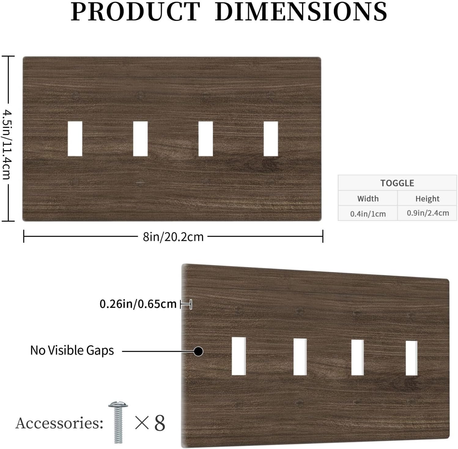 Light Switch Cover Plate Rustic Walnut Wood Grain 4 Gang Quad Toggle Wall Plate Electrical Outlet Cover Decorative Switch Plate Covers for Farmhouse Cabin Decor