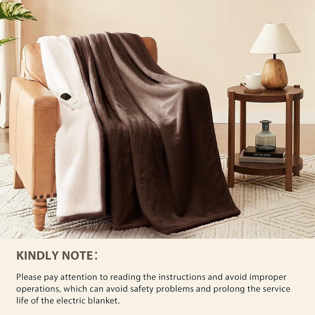 Homemate Electric Heated Blanket Full Size - 72"x84" Heating Blanket Full Size 1/2/4/6/8 Hours Auto-Off 10 Heat Level Over-Heat Protection Flannel Sherpa ETL Certification