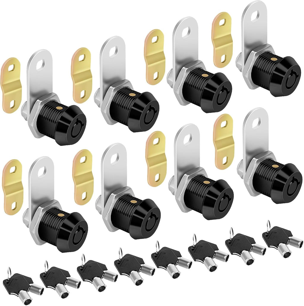 Toolbox Lock Cam Locks with Keys Black RV Storage Lock Keyed Alike,5/8 Inch 8pcs RV Compartment, Camper, Trailer, Vending Machine Replacement Set with 16 Keys(8, Black 5/8 Inch)