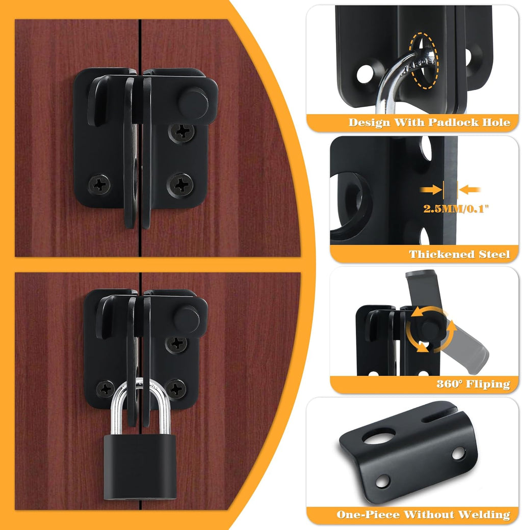 Alise Flip Latch Gate Latches Slide Bolt Latch Safety Door Lock Catch for Barn Cabinet Pet Cage Garden Bathroom Garage Window Sliding Door,MS4001-B Stainless Steel Matte Black