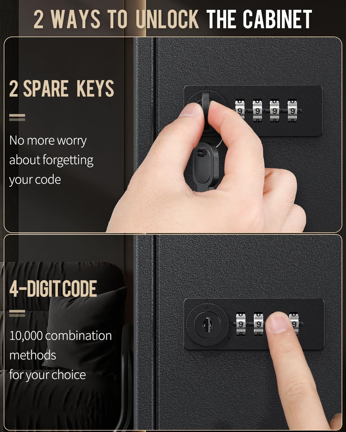 Uniclife 100 Position Slotted Key Cabinet with Combination & Key Lock Resettable Black Digital Security Storage Box Steel Key Organizer with Slotted Racks White Key Tag Labels and Permanent Pen