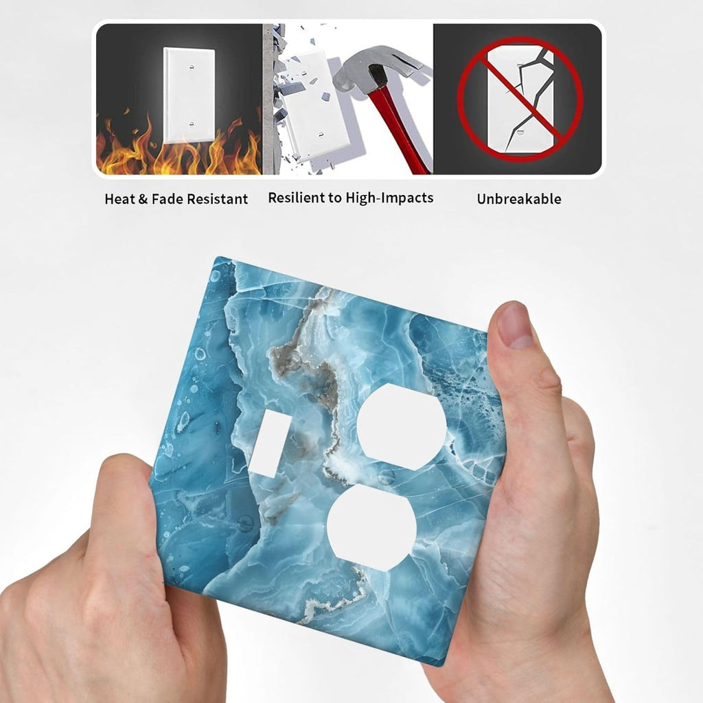 Decorative Outlet Covers Abstract Watercolor Blue Marble Texture 2 Gang Light Switch Cover Plate Single Toggle Duplex Wall Plates for Electrical Outlets Switch Plate Covers for Home Decor