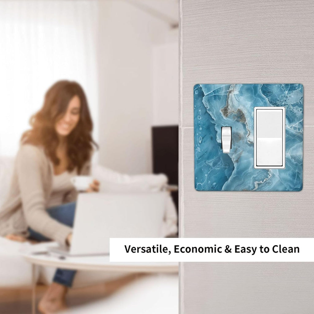 Decorative Outlet Covers Abstract Watercolor Blue Marble Texture 2 Gang Light Switch Cover Plate Single Toggle 1 Rocker Wall Plates for Electrical Outlets Switch Plate Covers for Home Decor