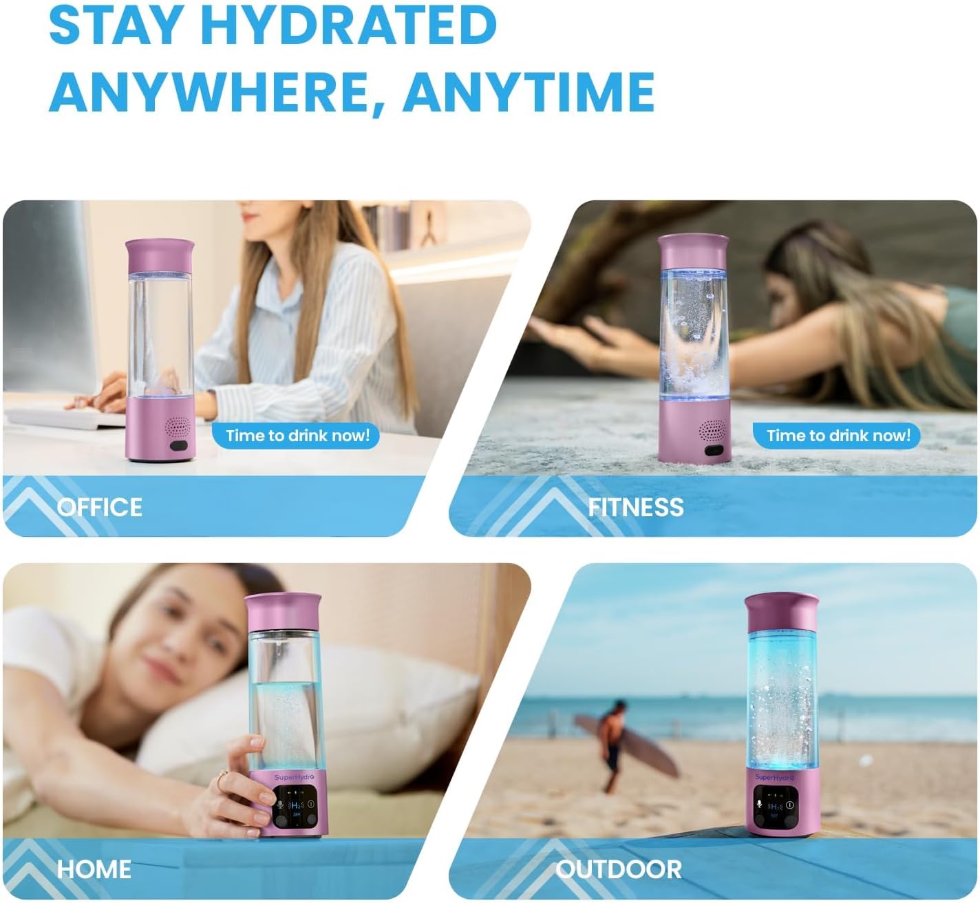 Hydrogen Water Bottle Generator - Up to 6000+ PPB Concentration - SPE/PEM Technology - Voice Reminder - Water Ionizer Machine Suitable for Travel, Daily and Office Drinking - 12oz (Pink)