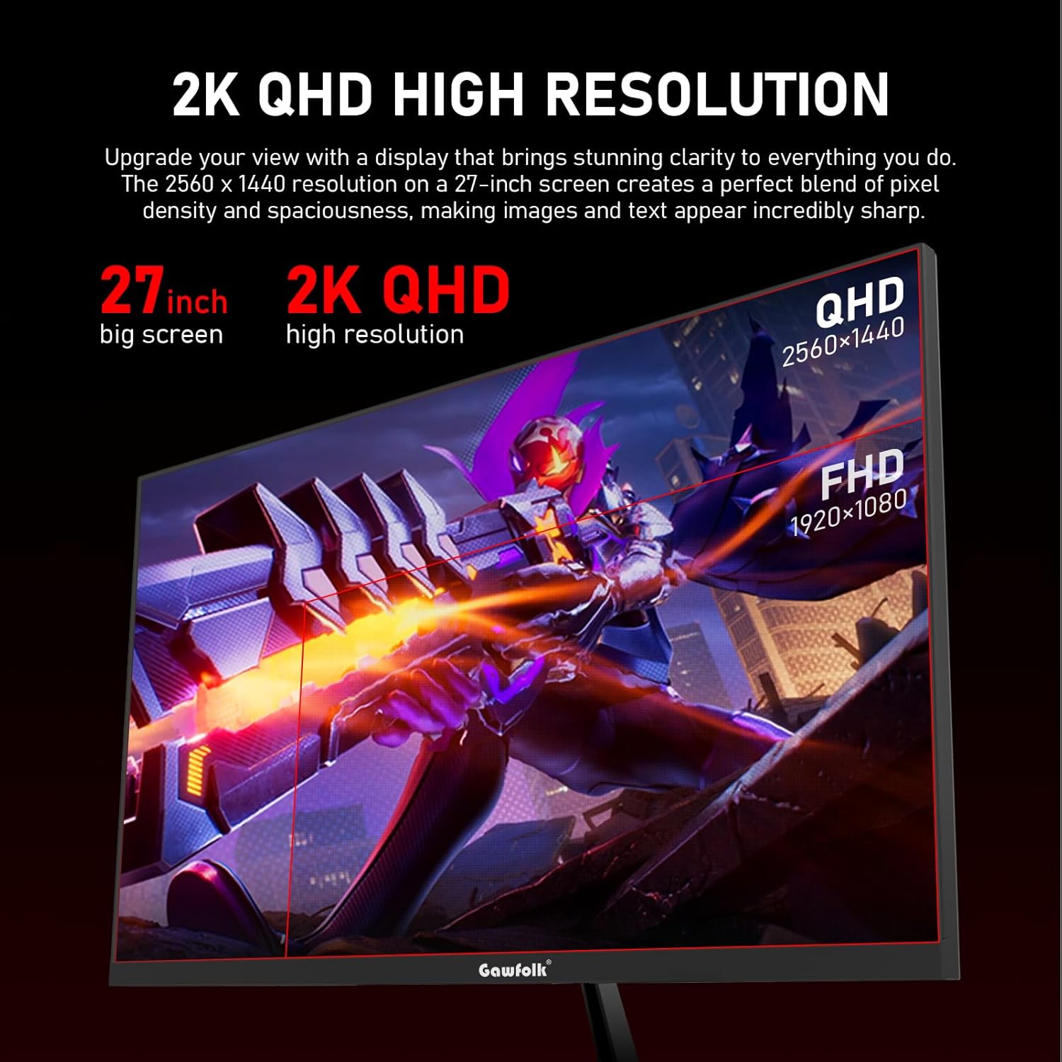 Gawfolk 27 Inch Gaming Monitor QHD (2560x1440), 260Hz, IPS Panel, 1ms Response Time, G-Sync & Freesync Compatible,Wall Mount Compatible 75 * 75mm,Black