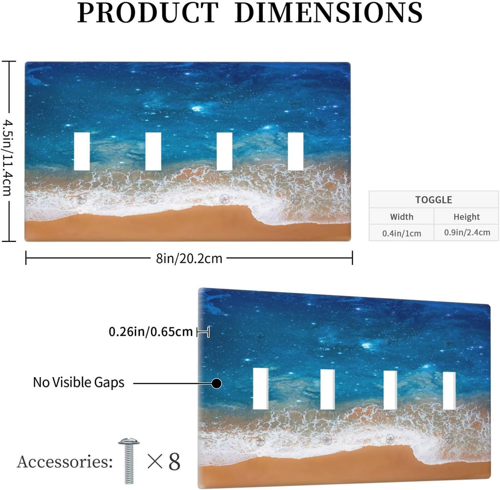 Light Switch Cover Plate Blue Sea Ocean Beach Waves Quad Toggle Wall Plates Decorative Switch Plates 4 Gang Outlet Covers Electrical Panel Cover Faceplate for Home Decor 4.5 X 8 IN