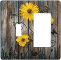 Rustic Barn Sunflower Wooden Daisy Flower Plank Outlet Covers 1 Toggle 1 Rocker Combination Decorative Wall Plate Electrical Switch Plates Light Switch Cover Plate for Farmhouse Home Decor