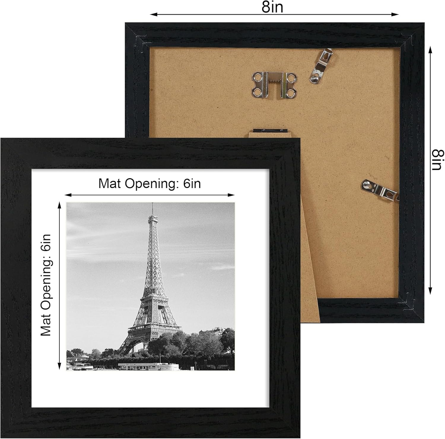 iRahmen 8x8 Picture Frames Set of 4 with High Definition Real Glass, Black Frames Display 6x6 Picture with Mat or 8x8 Without Mat, Wood Square 8 x 8 Photo Frame for Wall Mount and Tabletop Display