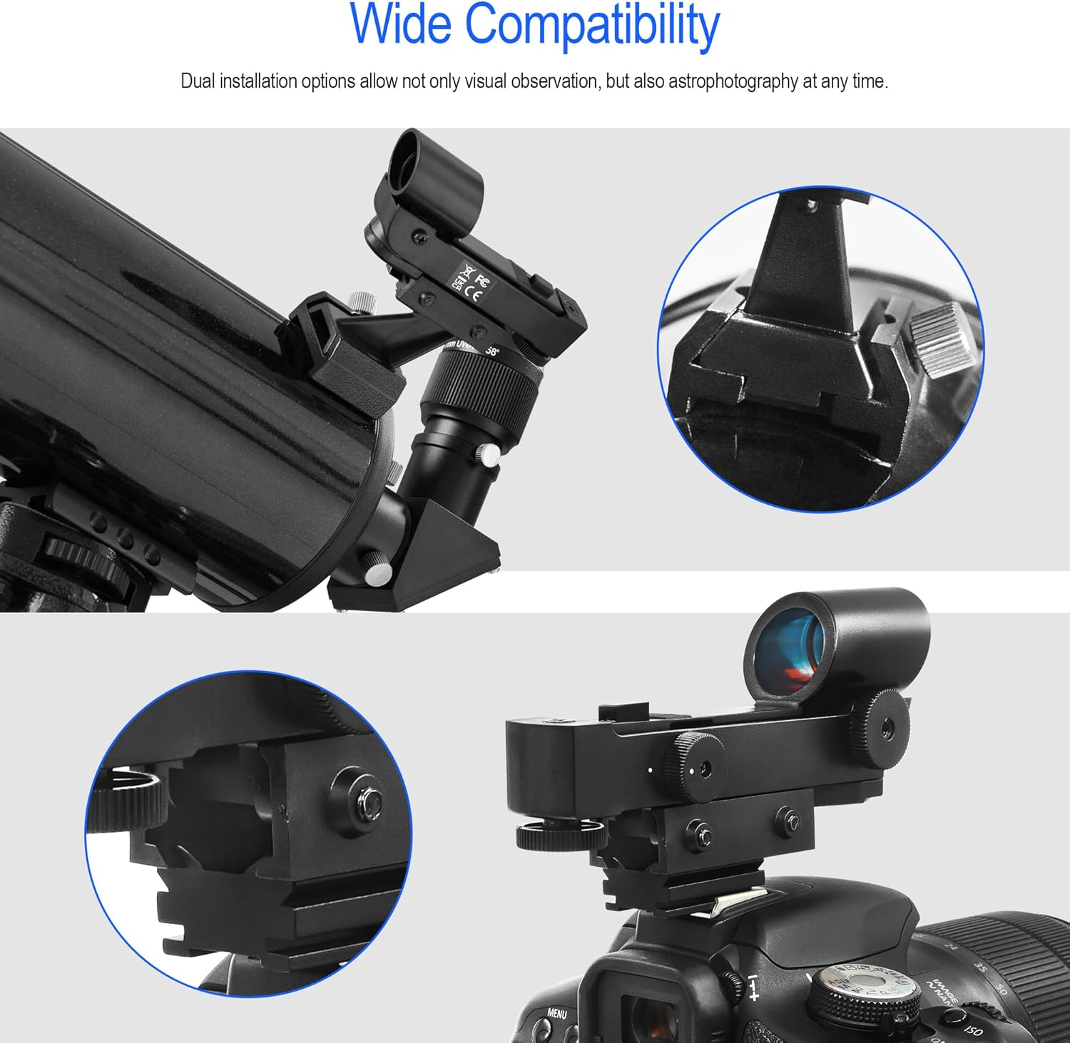 Astromania StarPointer Finderscope for Astronomical Telescopes Reflex Viewfinder, Red Dot Finder Scope Sight Telescope Accessories with Slide-in Bracket Compatible for Universal Dovetail Mounting Base