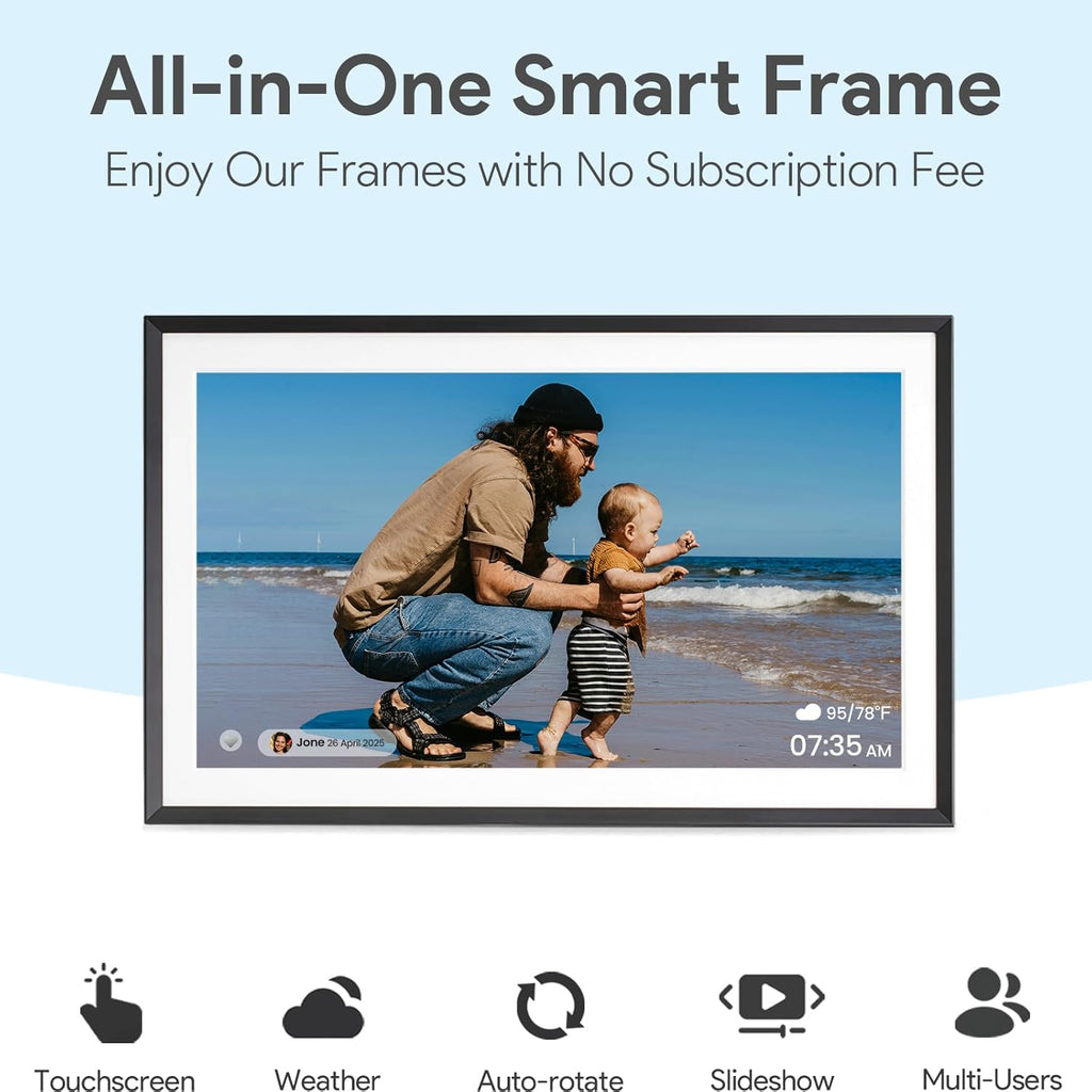 15.6'' Digital Picture Frame with 1920x1080 IPS Touch Screen, Smart Digital Photo Frame with 32GB Storage, Easy Setup to Share Photos/Videos via Free App