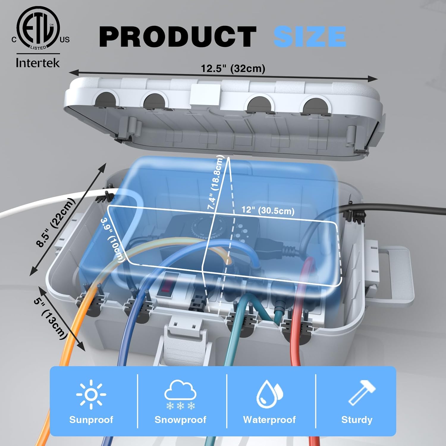 Flemoon Outdoor Electrical Box Waterproof, IP54 Waterproof Extension Cord Cover, Protect Outlet, Plug, Socket, Timer, Power Strip, Holiday Light, Large Weatherproof Connection Box, Light Grey