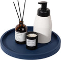 Silicone Bathroom Tray Round Vanity Tray Decorative Soap Holder Kitchen Countertop Organizer Coffee Table Decor for Candle, Perfume, Plant, 10 Inch, Dark Blue