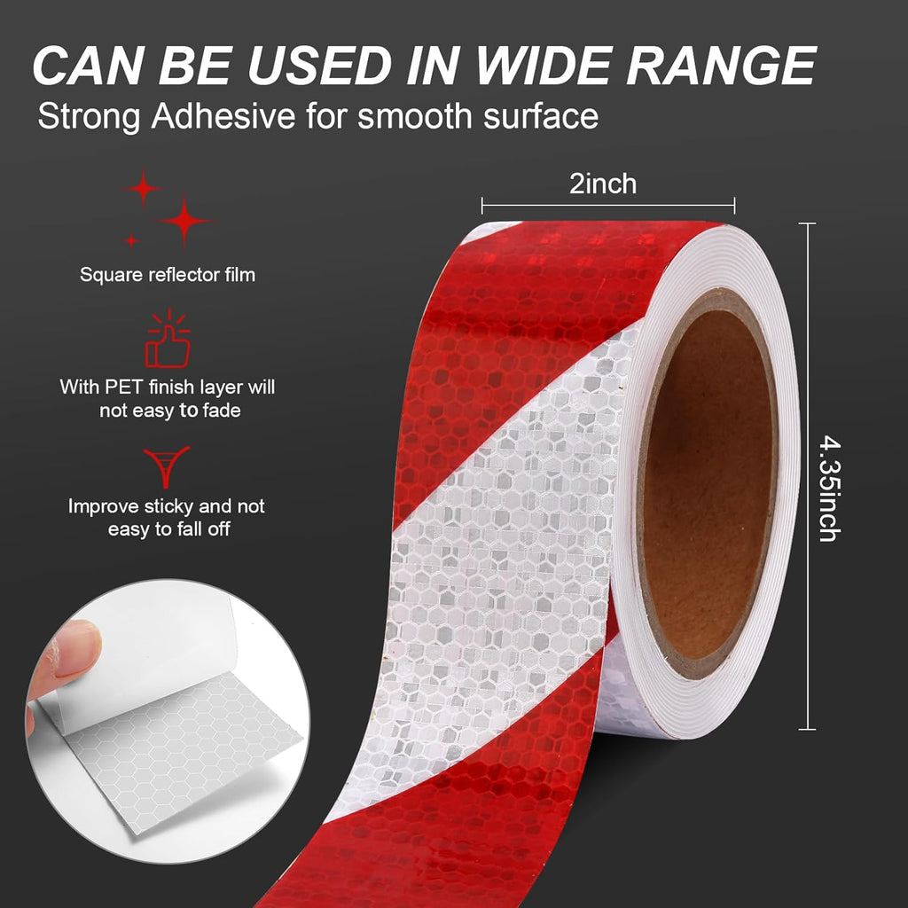 Twill Reflector Tape 2 Inch x 33 FT Strips Red White Reflective Tape Waterproof Self Adhesive Auto Safety Tape Conspicuity for Outdoor Signs