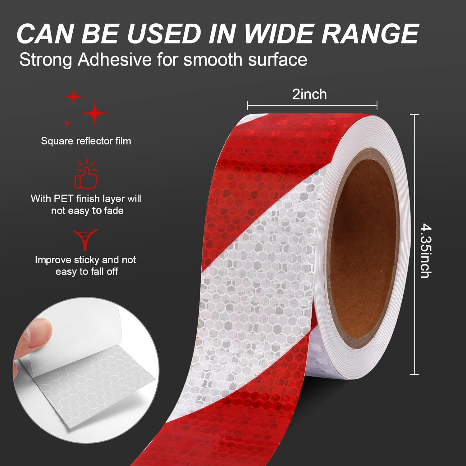 Twill Reflector Tape 2 Inch x 33 FT Strips Red White Reflective Tape Waterproof Self Adhesive Auto Safety Tape Conspicuity for Outdoor Signs