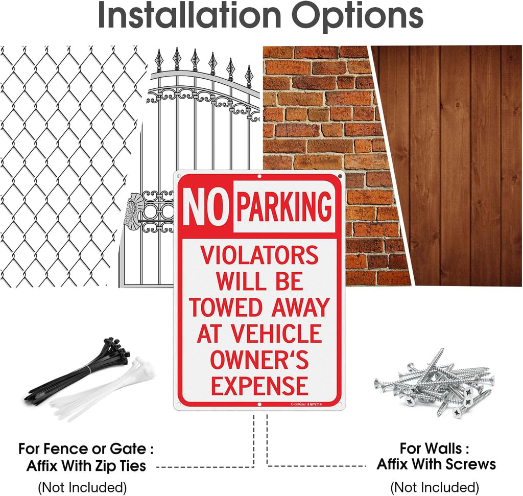 GicnKeuz Large No Parking Signs,14x10 Inches Violators Will Be Towed Away at Vehicle Owner's Expense Signs, Reflective Aluminum, Fade Resistant,Indoor or Outdoor Use (4-Pack)