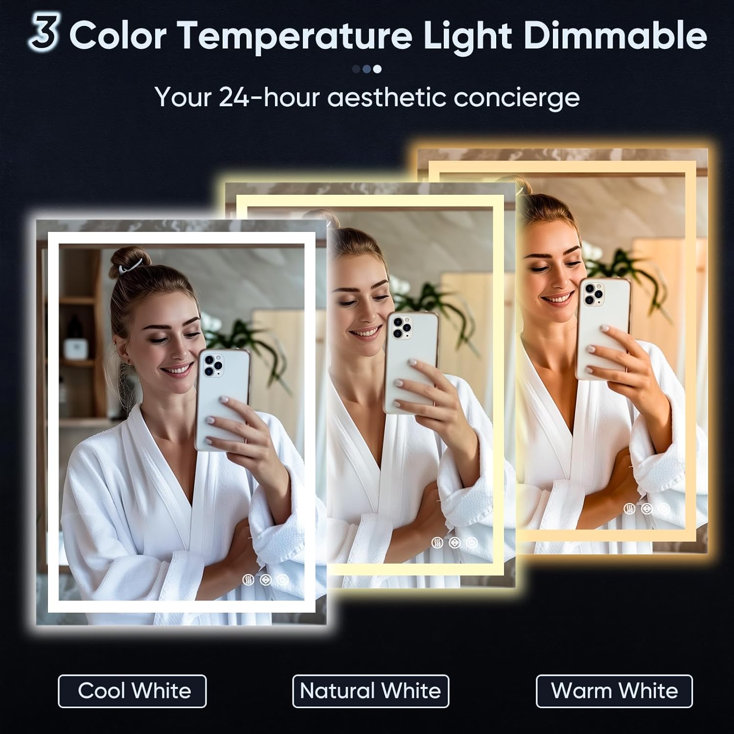 LED Bathroom Mirror, 28"x20" with Frontlit and Backlit Anti-Fog Mirror with Lights LED Vanity Mirror for Bathroom 3 Colors Temperature & Dimmable Bathroom Mirror with HD Tempered Glass