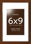Homeforia 6x9 Picture Frame Brown Wood, High End Dark Oak 6x9 Walnut Wooden Frames with Mat 4x6 Photo, 6 x 9 Frame Matted to 4 x 6 Print, 9x6 Wall or Tabletop Frame, Tempered Glass, Wall Kit, Set of 1