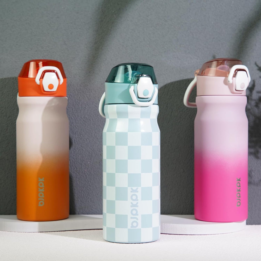 BJPKPK Stainless Steel Insulated Water Bottle with Straw Lid 18oz Reusable Metal Thermal Flask Bottles Keep Cold and Hot,Coral
