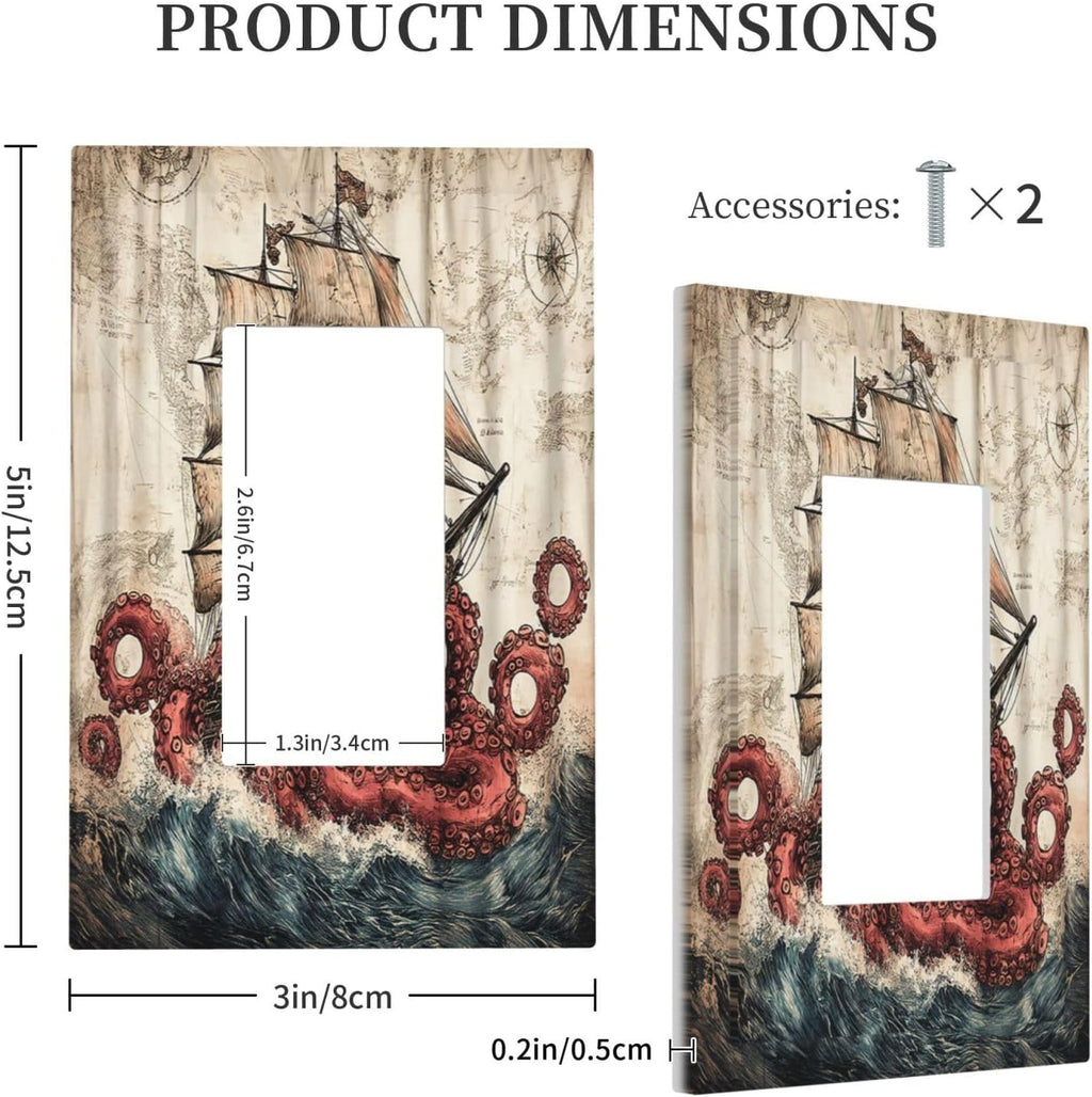 Decorative Outlet Covers Vintage Octopus Ocean Sailboat Bizarre Adventure 1 Gang Single Rocker Light Switch Cover Plate Wall Plates GFCI Faceplate for Bathroom Kids room Decor