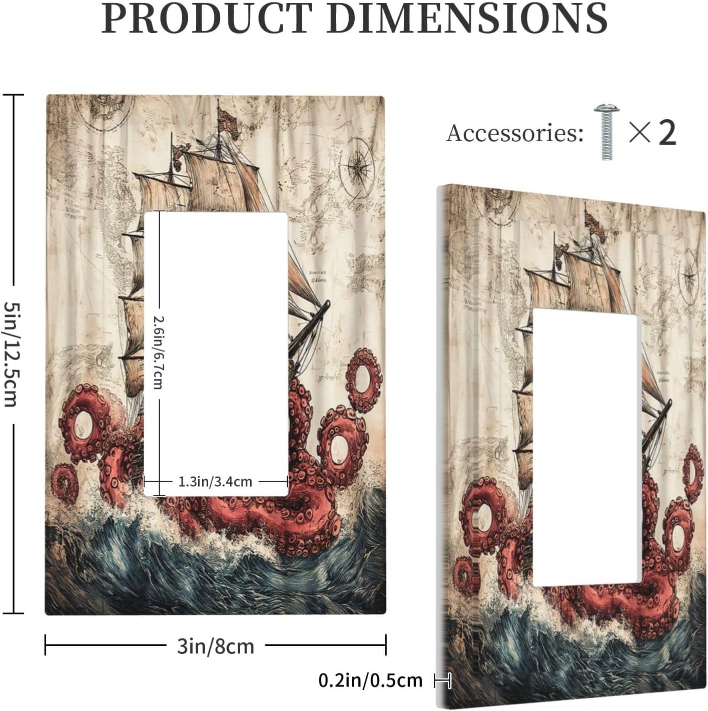 Decorative Outlet Covers Vintage Octopus Ocean Sailboat Bizarre Adventure 1 Gang Single Rocker Light Switch Cover Plate Wall Plates GFCI Faceplate for Bathroom Kids room Decor