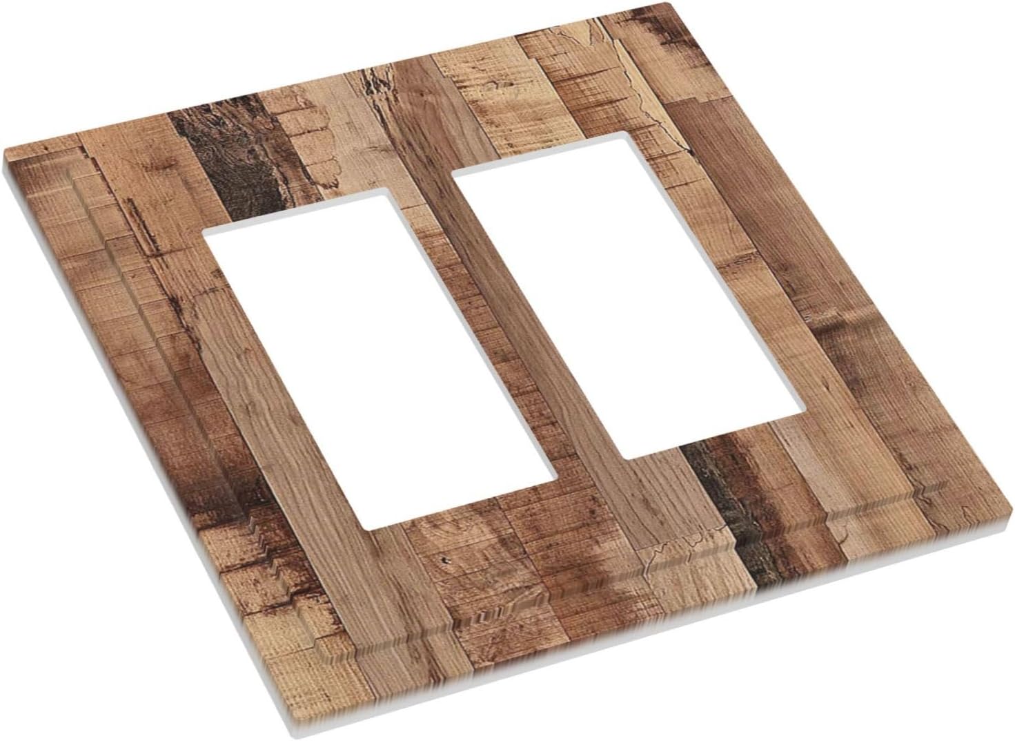 Decorative Outlet Covers Rustic Brown Wood Grain 2 Gang Double GFCI Rocker Electrical Wall Panels Light Switch Cover Plate for Farmhouse Kitchen Decor