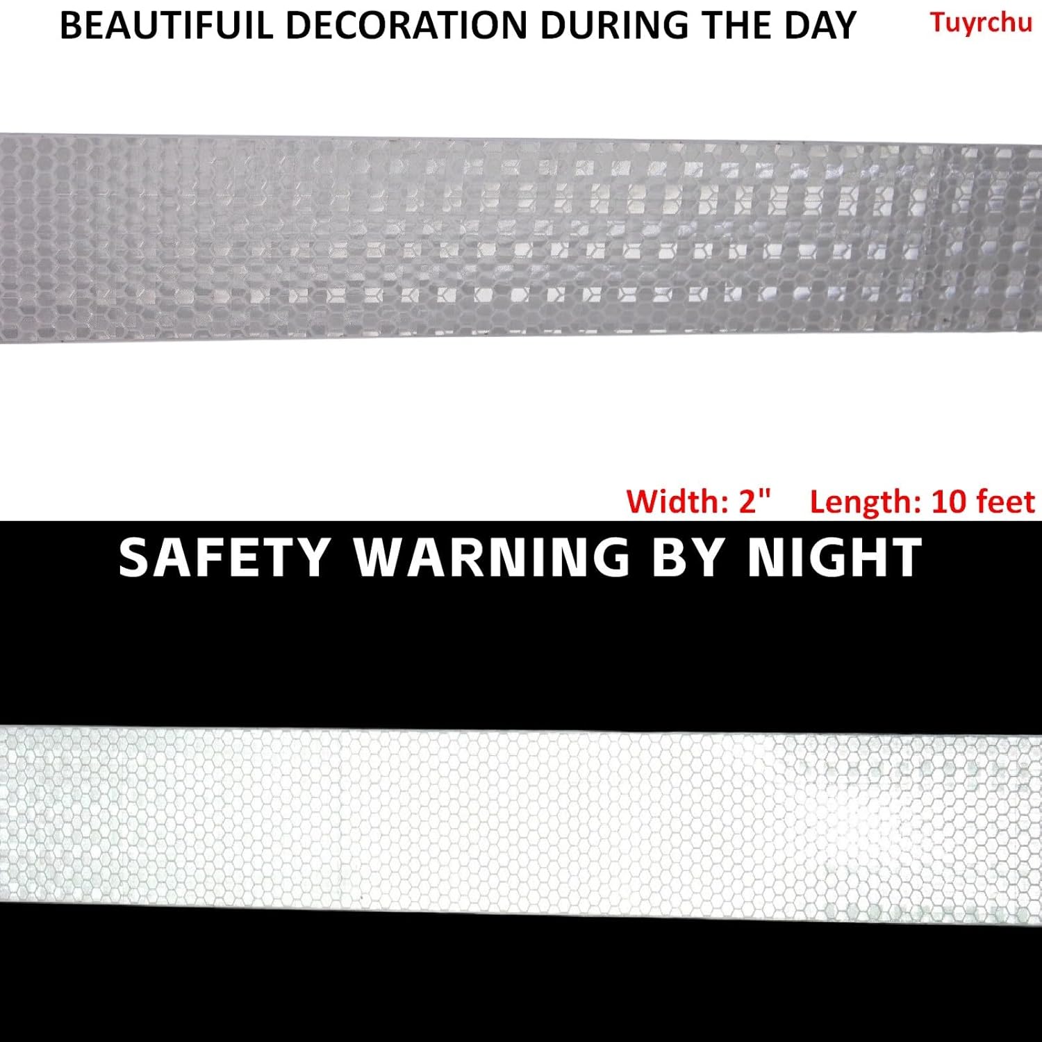 White Reflective Tape Outdoor Waterproof 3 inch, High Visibility Warning Industrial Marking Tape,Safety Stickers (11 feet)