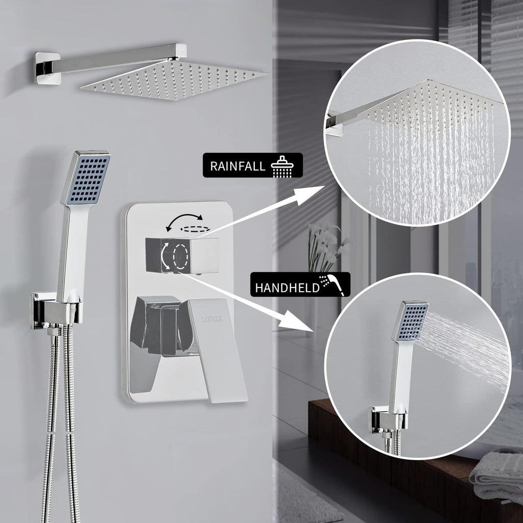 Shower Head - Shower Faucet Set Square Shower Combo System with 8'' Rainfall Shower Head Wall Mount Handheld Shower, Stainless Steel with Chrome Finish Bath Shower Head,Chrome