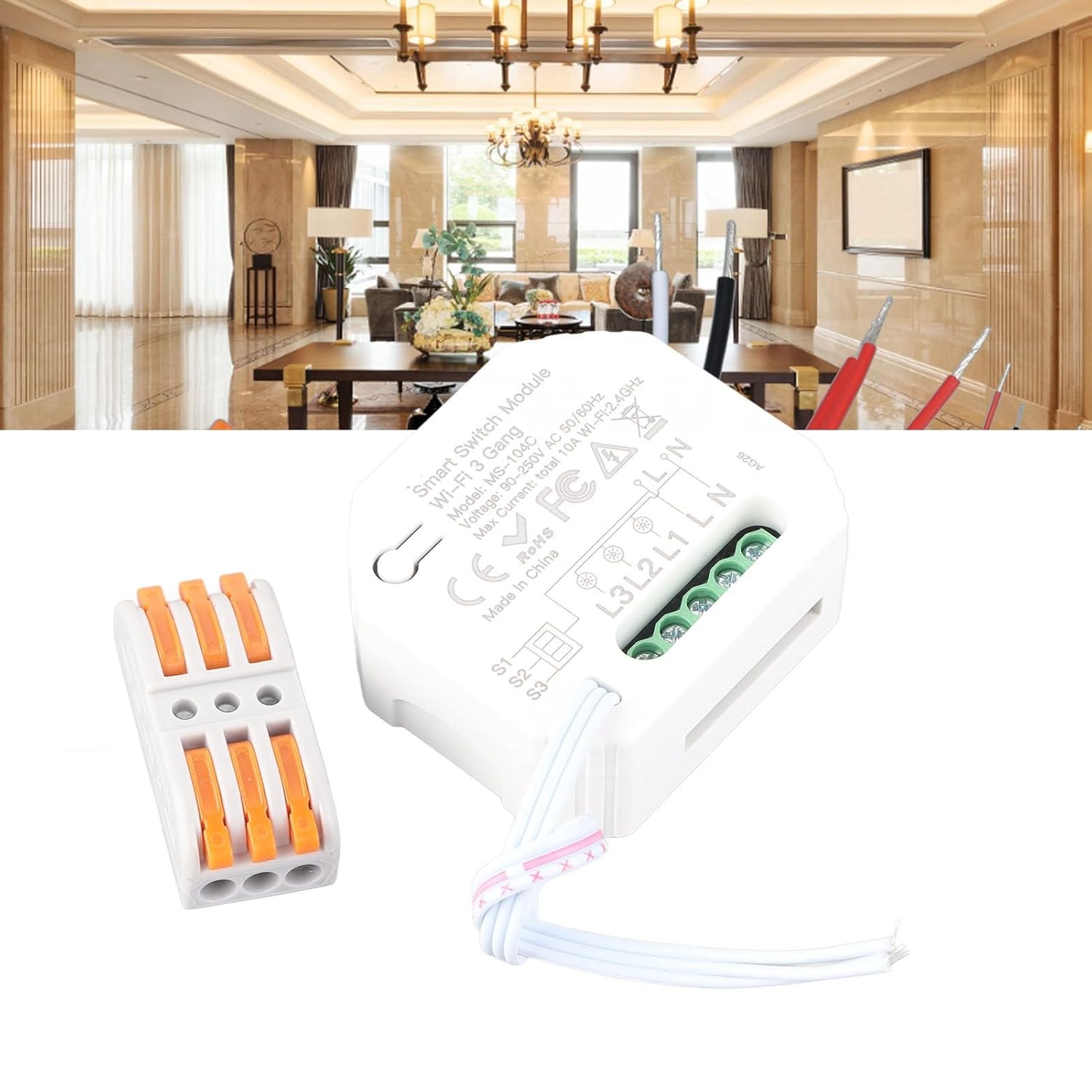 3 Gang Smart Light Switch Module with Voice and APP Control for Home Automation Compatible with Smart Speakers and Dimmer Systems