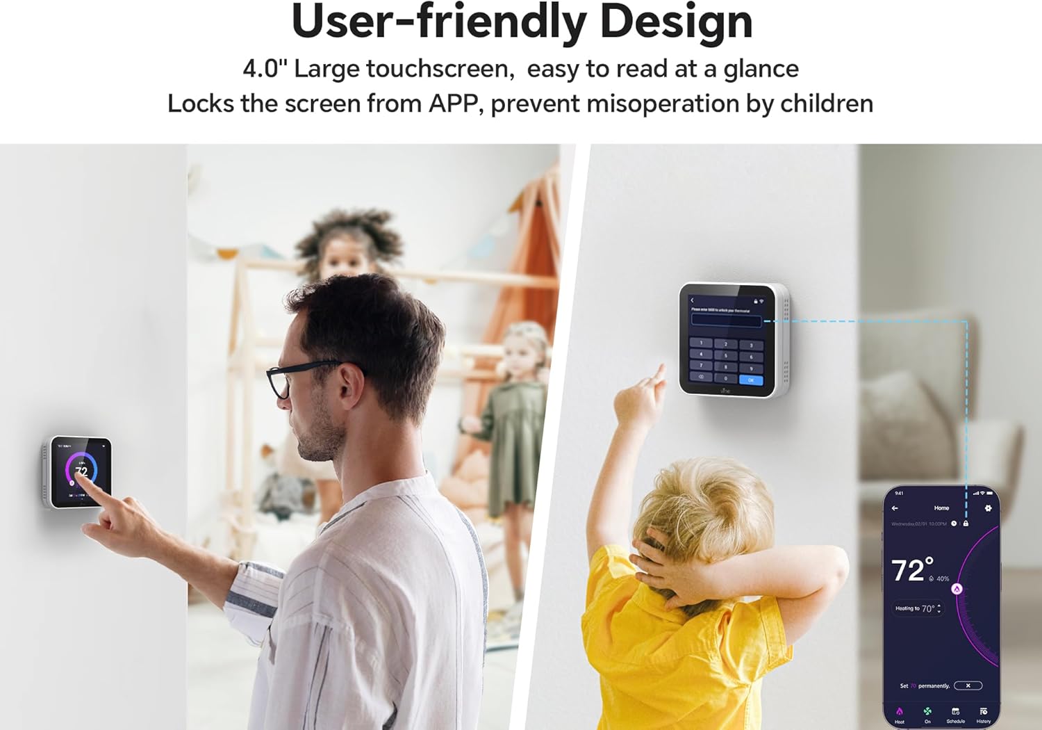 Vine Smart Thermostat - WiFi Programmable Thermostat for House - Compatible with Alexa and Google Assistant, 4.0" Touch Screen Christmas Valentine's Day Optional Wallpaper, C-Wire Required