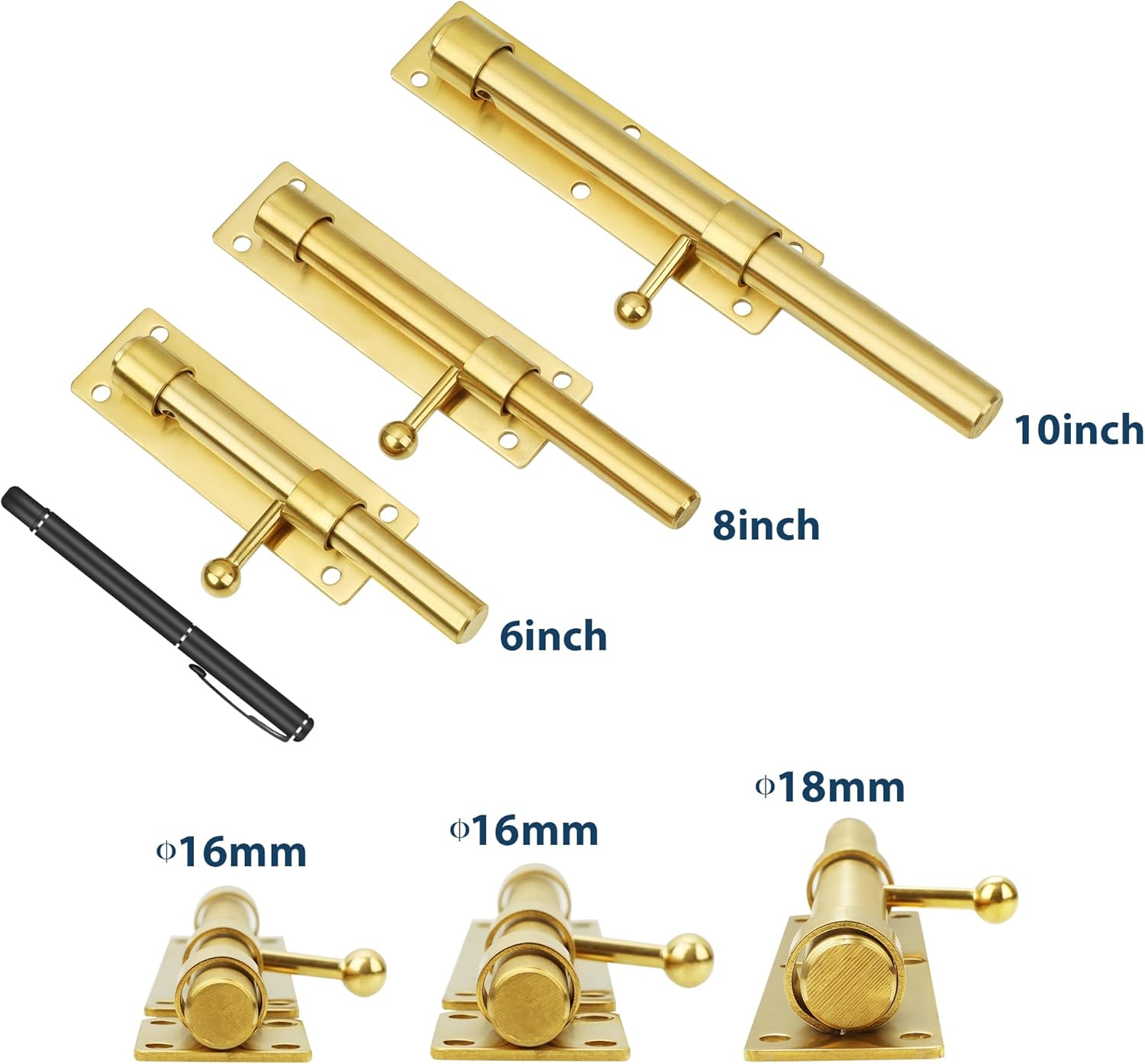 Alise 10 inch Barrel Bolt Latch,Slide Bolt Latch,Heavy Duty Solid SUS304 Stainless Steel Slide Lock for Wooden Fence,Barn Door,Interior or Outdoor Door Gold MS9200-G