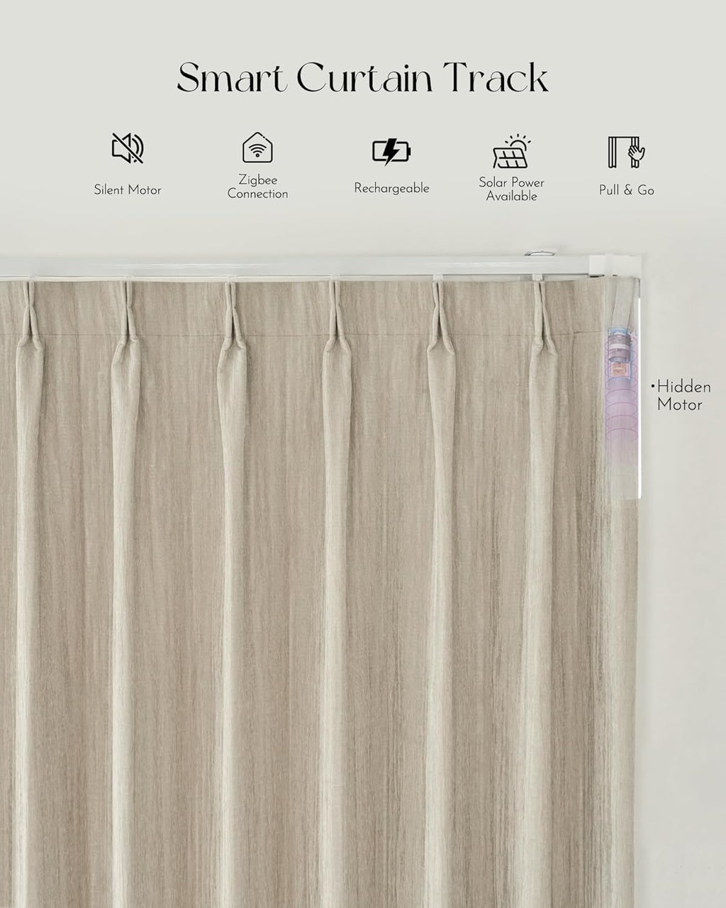Graywind Rechargeable Smart Curtains Compatible with Alexa App Remote Control Motorized Drape for Sliding Door One-Way or Split Draw, Custom Width Up to 220" (Cloud Series)