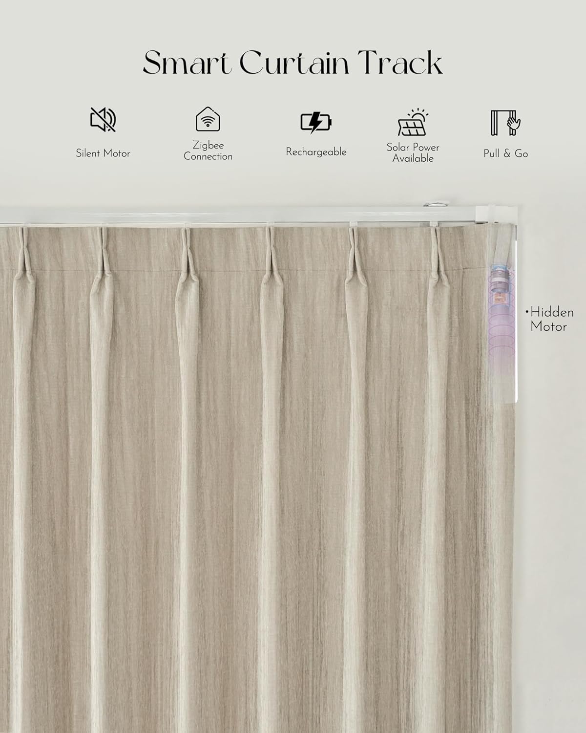 Graywind Rechargeable Smart Curtains Compatible with Alexa App Remote Control Motorized Drape for Sliding Door One-Way or Split Draw, Custom Width Up to 220" (Cloud Series)