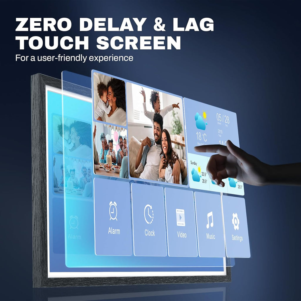 32 Inch FHD Extra Large Digital Picture Frame Touchscreen, 64GB FHD IPS WiFi Digital Photo Frame Remote, Share Photo/Video via Apps, Email, Auto-Rotate, Black Wood Pattern