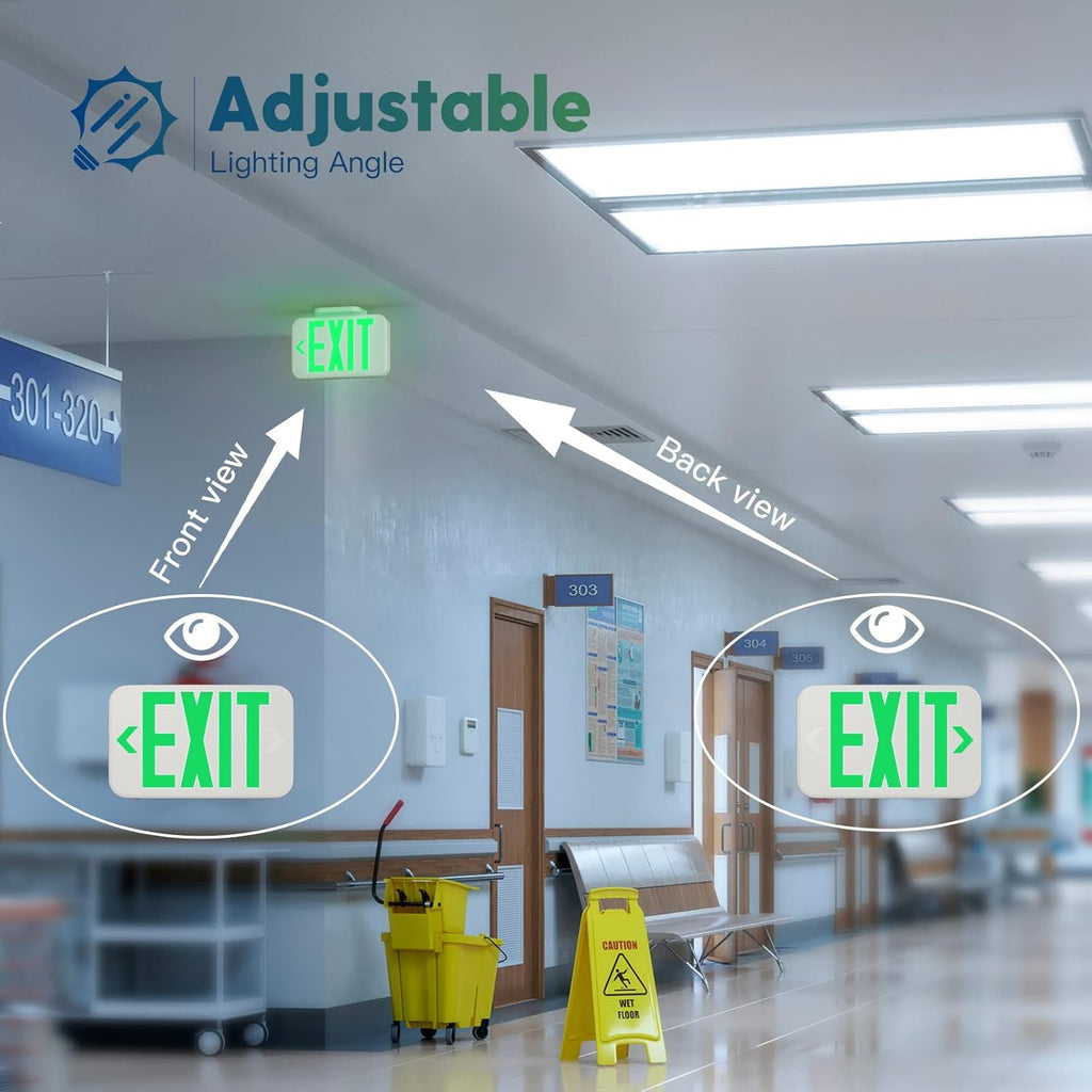 FREELICHT Green LED Exit Sign with Battery Backup，Exit Sign for Business，Easy to Install，UL Certified，AC 120/277V，Pack of 6