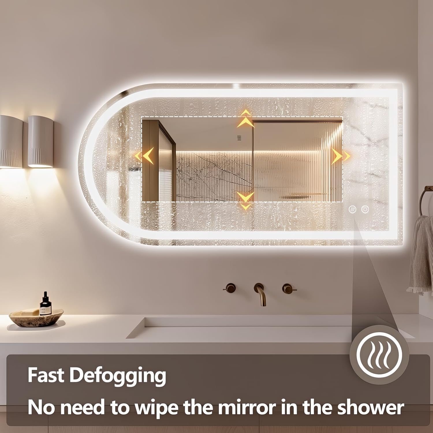 Niccy Arched LED Mirror for Bathroom, 48x24 Vanity Mirror with Light Frameless Bathroom Mirror, Smart Lighted Frontlit Mirrors with Memory Function for Bathroom Bedroom Beauty Hair Salon