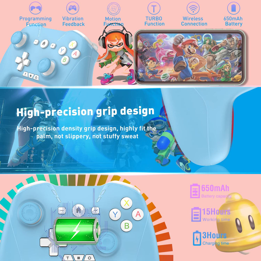 Bluetooth Controller for Switch/Mac/PC/Steam/Mobile Phone/iOS/Android//TV/iPad/Table/Apple Arcade MFi Games, switch pro controller wireless with Adjustable Dual Motion,Turbo,Macros,6-Axis,Wake Up for Black Myth: Wukong (Black) (Purple) (White Blue)