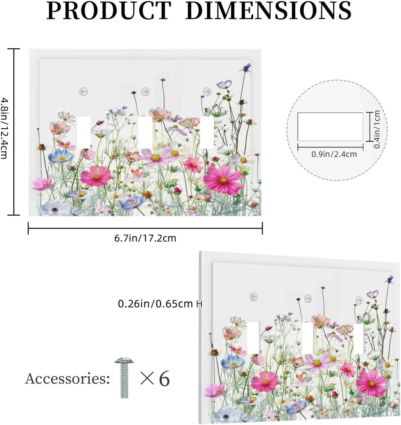 Decorative Switch Plates Boho Colorful Flowering Plant Wild Flower 3 Gang Wall Plate Triple Toggle Light Switch Cover Faceplate Electrical Wall Panels For Bed Room Living Room Decor