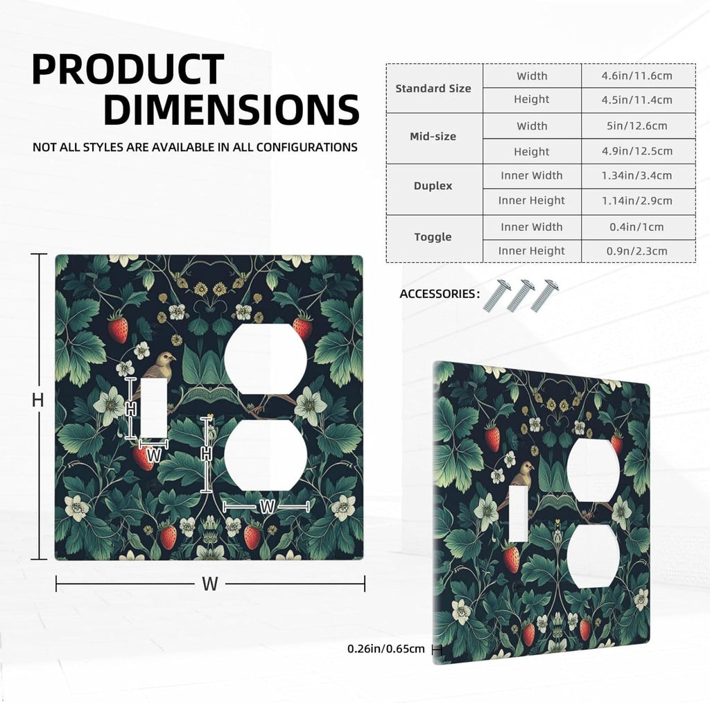 Wallplates Strawberry Birds Flowers Plant Morris Floral 1 Toggle 1 Duplex Switch Plate Electrical GFCI Faceplate Decorative Light Switch Covers for Bedroom Farmhouse Decor