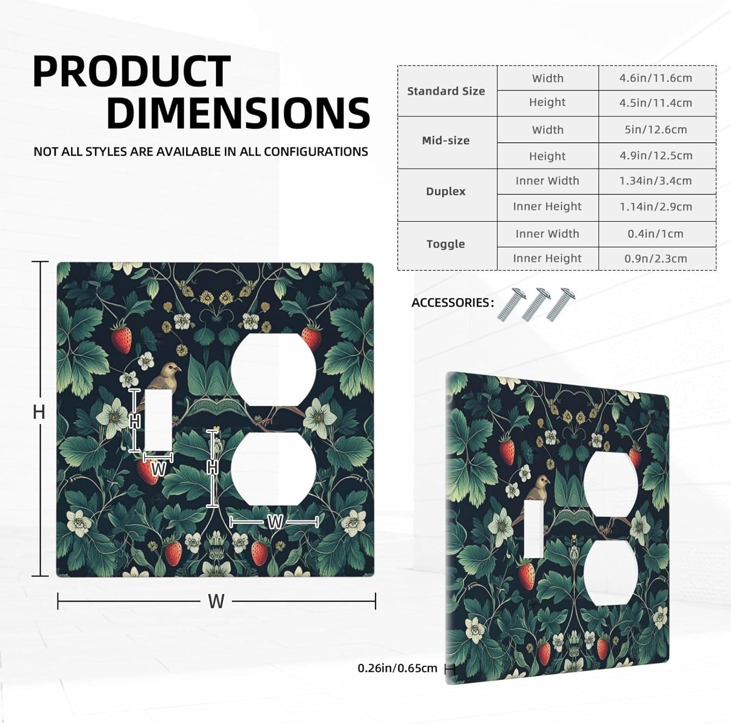 Wallplates Strawberry Birds Flowers Plant Morris Floral 1 Toggle 1 Duplex Switch Plate Electrical GFCI Faceplate Decorative Light Switch Covers for Bedroom Farmhouse Decor