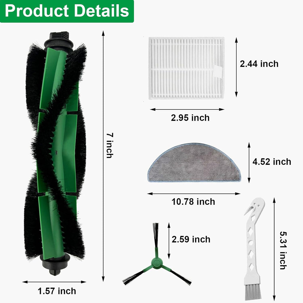 14 Pack Replacement Parts kit for iRobot Roomba Combo Essential Series Q0120, Q0520, Y0140, Y0110, Q011 Robot Vacuum Cleaner, 1 Main Brush, 4 Side Brushes,4 Hepa Filters,4 Mop Cloth,1 Cleaning Brush